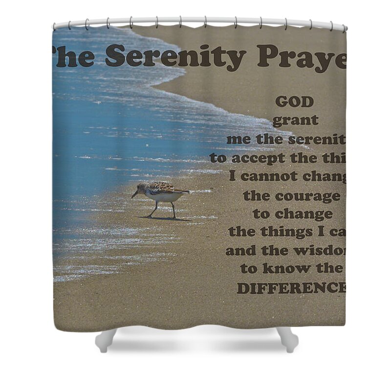 The Serenity Prayer Shower Curtain featuring the photograph Beach Serenity Prayer by Sandi OReilly