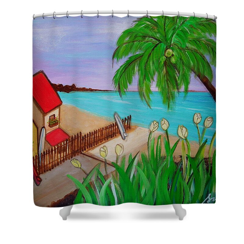 Mexican Shower Curtain featuring the painting On The Beach Side by Pristine Cartera Turkus