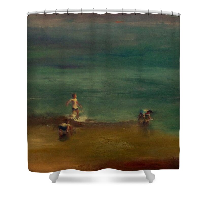 Beach Shower Curtain featuring the painting SOLD Beach Triangle by Irena Jablonski