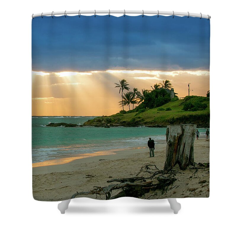 Clouds Shower Curtain featuring the photograph Beach Walk at Sunrise by E Faithe Lester
