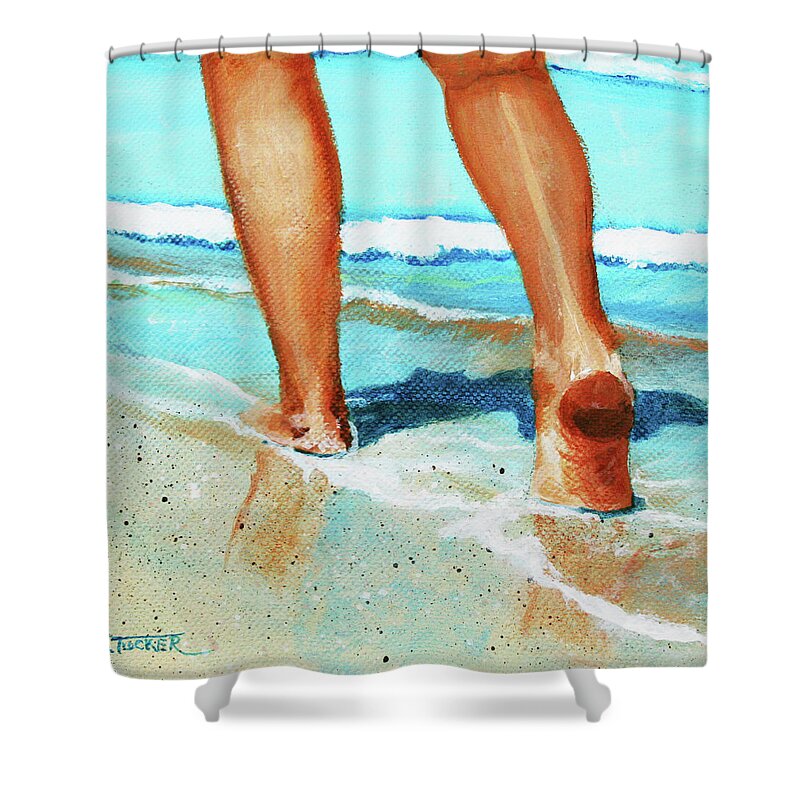 Beach Shower Curtain featuring the painting Beach Walk by Donna Tucker