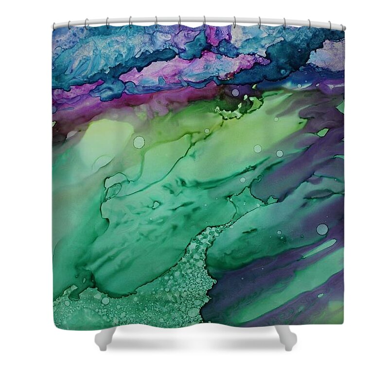 Abstract Shower Curtain featuring the painting Beachfroth by Ruth Kamenev