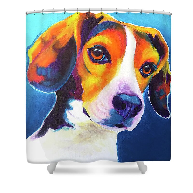 Pet Portrait Shower Curtain featuring the painting Beagle - Martin by Dawg Painter