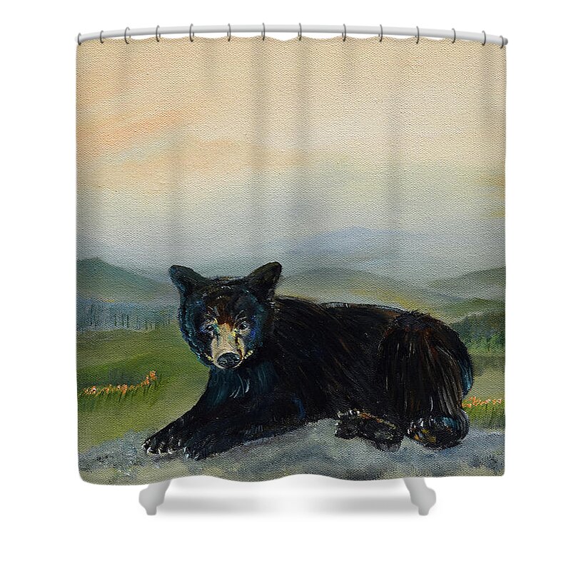 Bear Shower Curtain featuring the painting Bear Alone on Blue Ridge Mountain by Jan Dappen