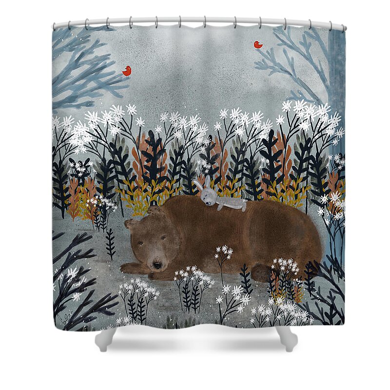 Bear Shower Curtain featuring the painting Bear And Bunny by Bri Buckley