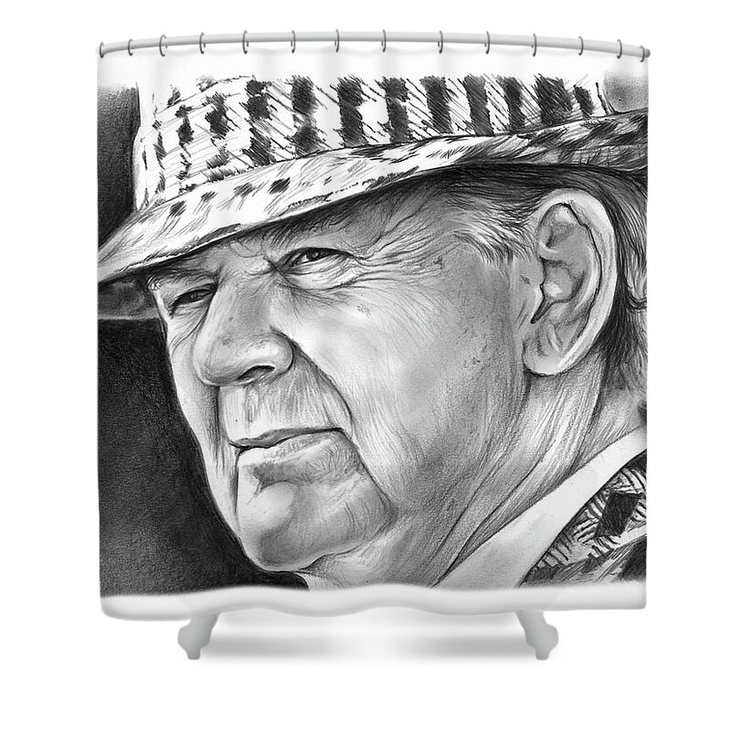 Bear Bryant Shower Curtain featuring the drawing Bear Bryant 2 by Greg Joens