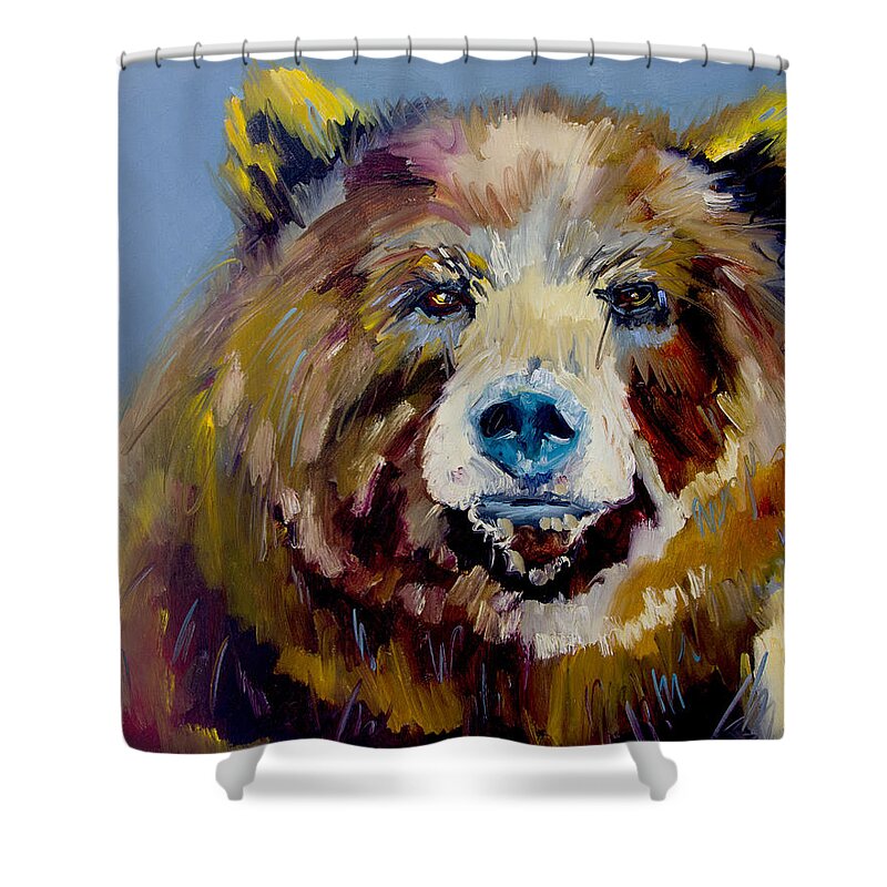 Diane Whitehead Fine Art Shower Curtain featuring the painting Bear Exposed by Diane Whitehead