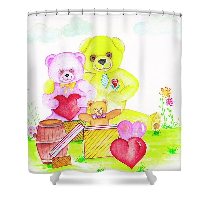 Bear Family Shower Curtain featuring the painting Bear Family by Sudakshina Bhattacharya