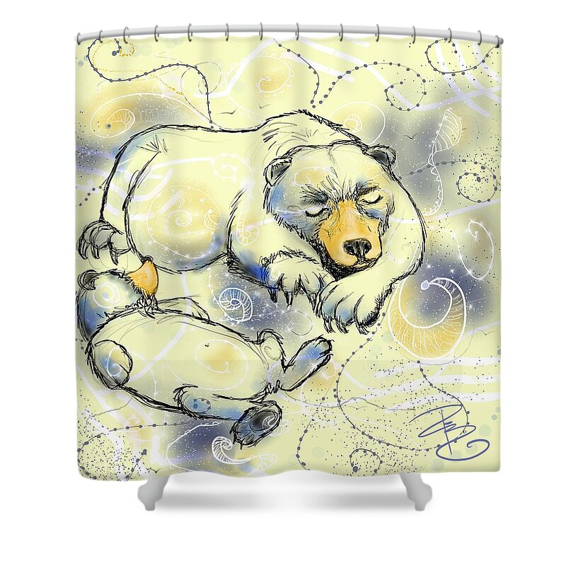 Animal Shower Curtain featuring the digital art Bear-ly Sleeping by Debra Baldwin