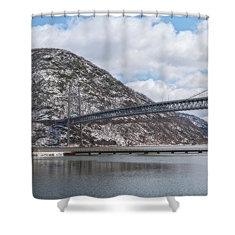Bridges Shower Curtain featuring the photograph Bear Mountain Bridge With April Snow by Angelo Marcialis