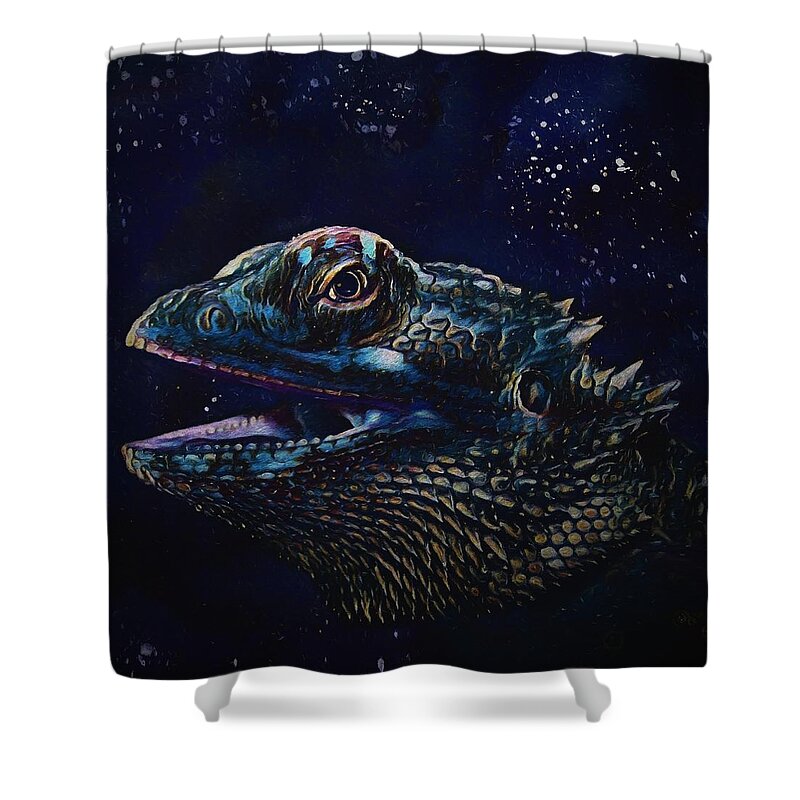 Bearded Dragon Shower Curtain featuring the painting Bearded Dragon by Modern Art