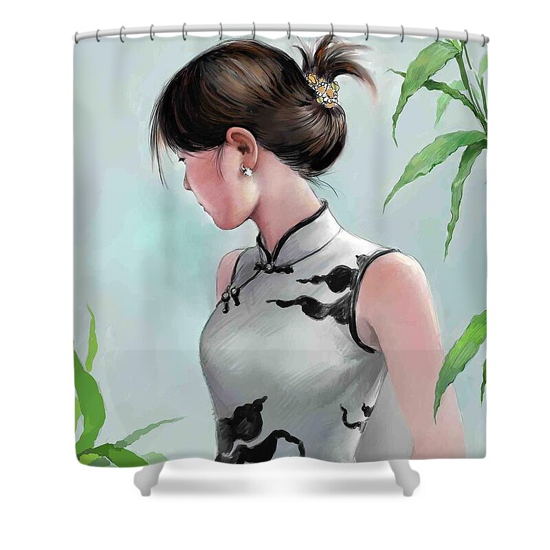 Portrait Shower Curtain featuring the painting Beatiful Dress by Jieming Wang