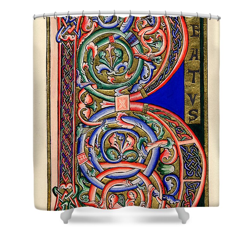 Celt Shower Curtain featuring the painting Beatus by Judy Dodds