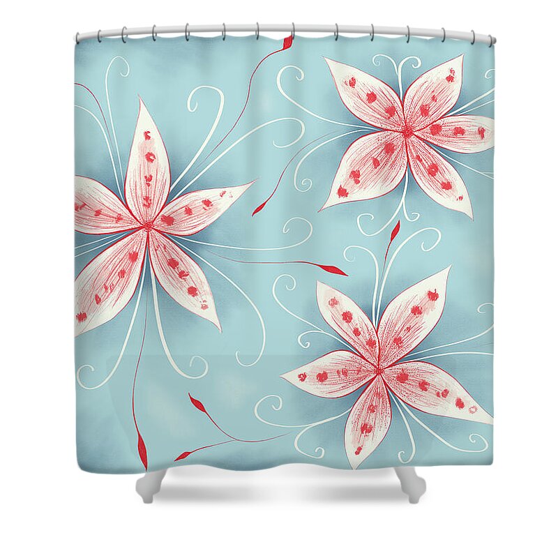 Flower Shower Curtain featuring the digital art Beautiful Abstract White Red Flowers by Boriana Giormova