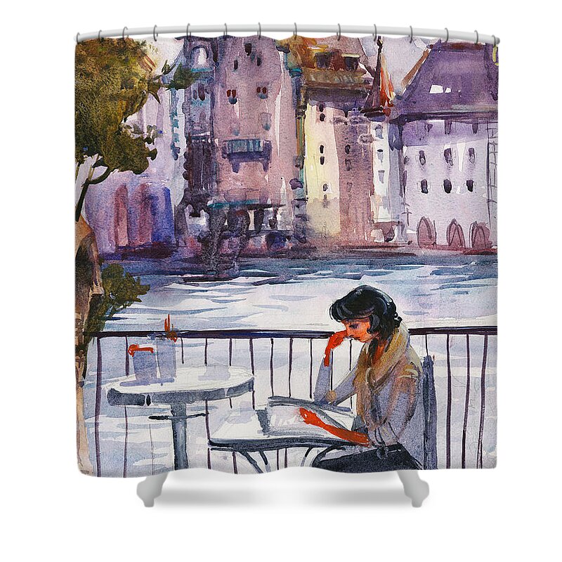 Landscape Shower Curtain featuring the painting Beautiful Day, Reading by Kristina Vardazaryan