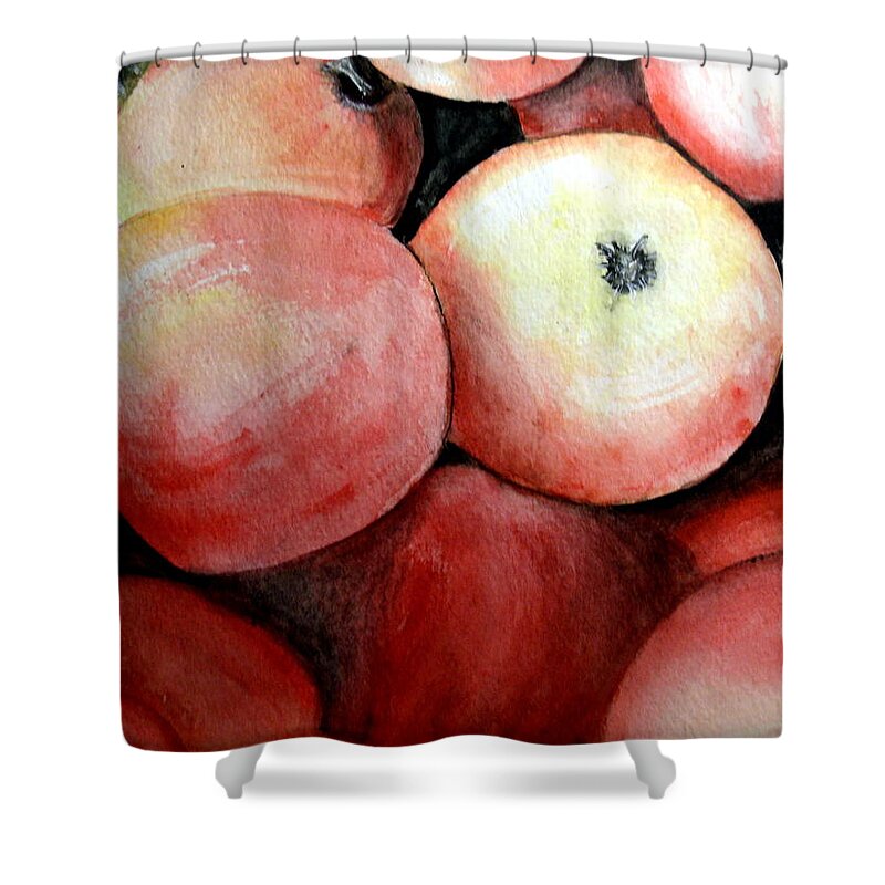 Apples Shower Curtain featuring the painting Beautiful Gala Apples by Carol Grimes