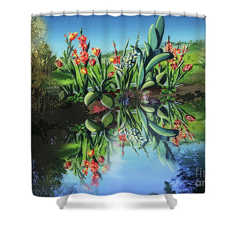 Flowers Shower Curtain featuring the painting Beautiful Garden by Christian Simonian