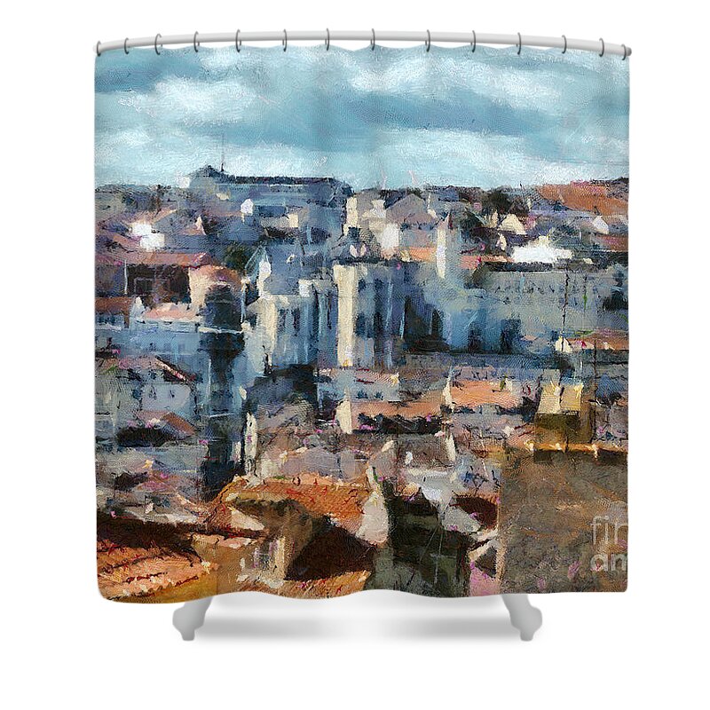 Painting Shower Curtain featuring the painting Beautiful Lisbon Street by Dimitar Hristov