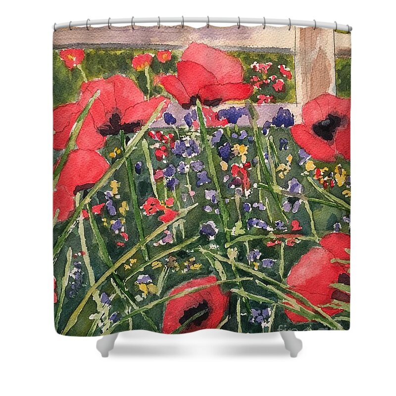 Flowers Shower Curtain featuring the painting Beautiful Poppies by Sue Carmony