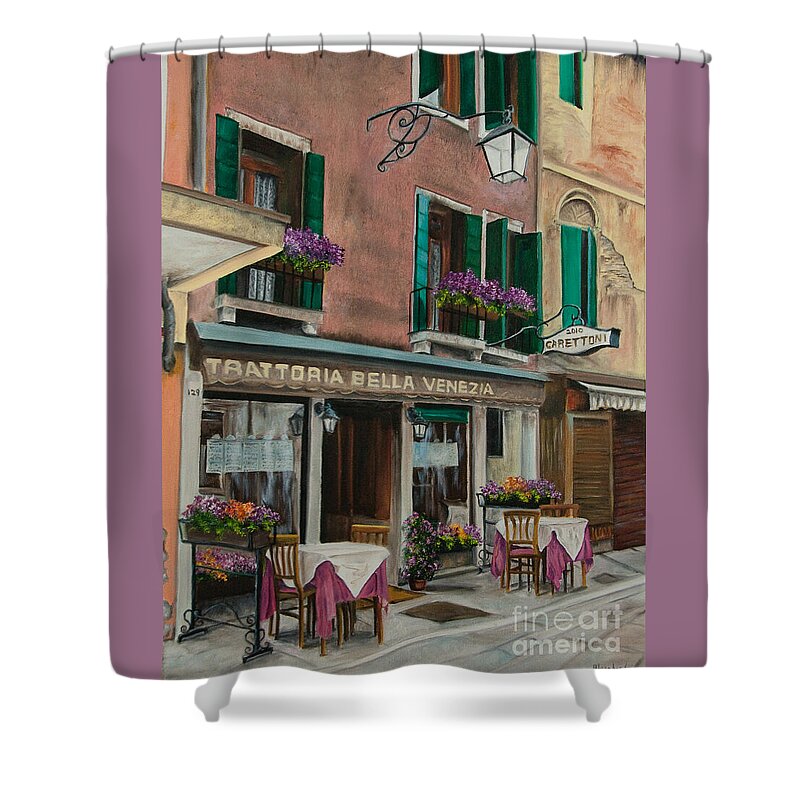 Venice Italy Art Shower Curtain featuring the painting Beautiful Restaurant In Venice by Charlotte Blanchard