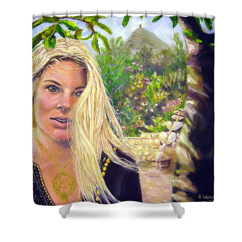 Art Shower Curtain featuring the painting Beauty at Chalice Well by Shirley Wellstead