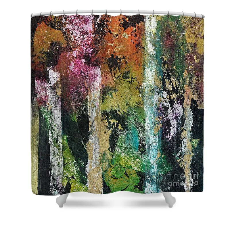 Forests Shower Curtain featuring the painting Beauty in the Abstract Forest by Frances Marino