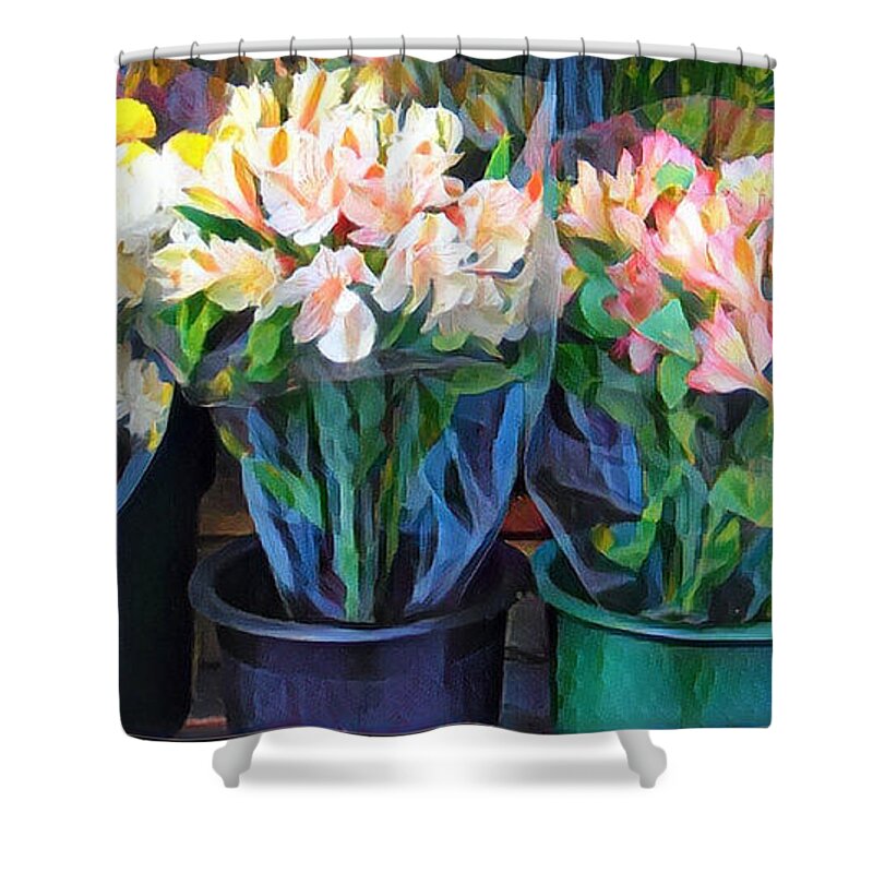 Beauty To Go Shower Curtain featuring the photograph Beauty to Go - Four Bouquets by Miriam Danar
