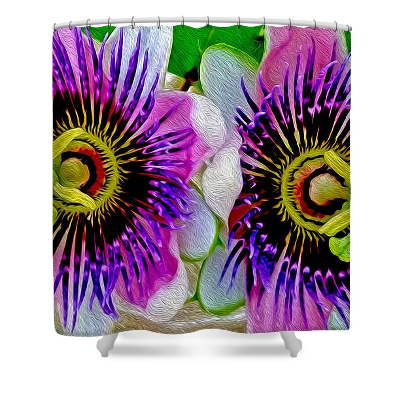 Purple Flowers Shower Curtain featuring the photograph Beauty's Inner Circle by Jilian Cramb - AMothersFineArt