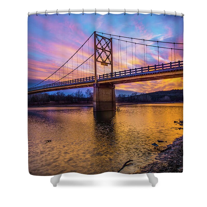 America Shower Curtain featuring the photograph Beaver Bridge - The Little Golden Gate Bridge of Arkansas by Gregory Ballos