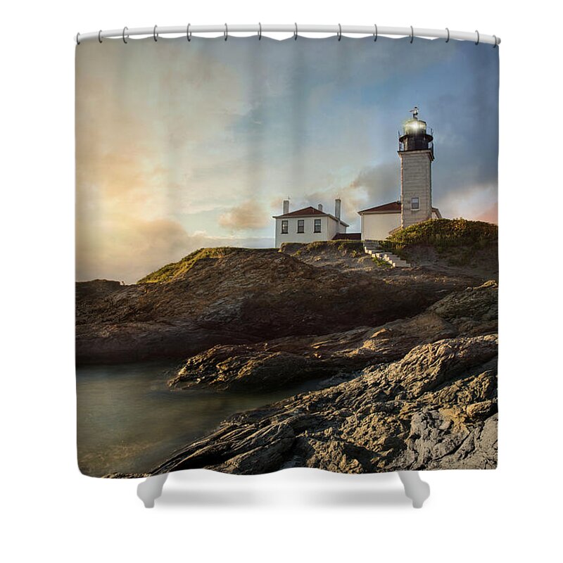 Lighthouse Shower Curtain featuring the photograph Beavertail Light by Robin-Lee Vieira