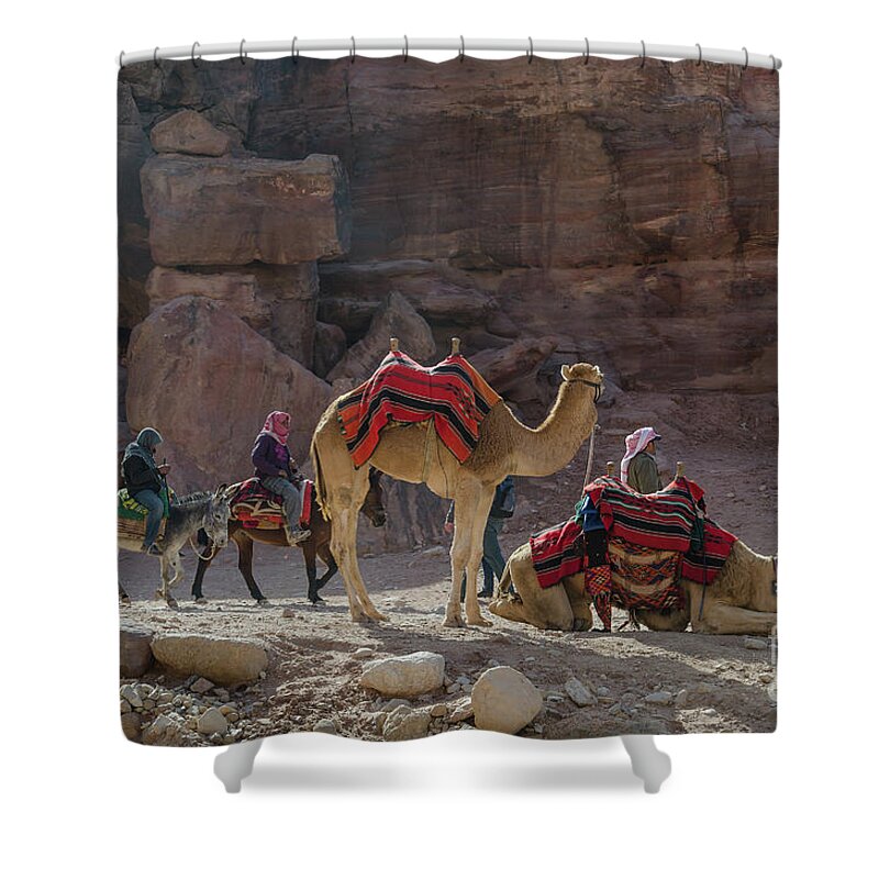 Bedouin Shower Curtain featuring the photograph Bedouin Tribesmen, Petra Jordan by Perry Rodriguez