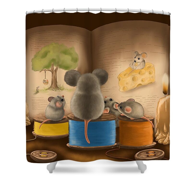 Story Shower Curtain featuring the painting Bedtime story by Veronica Minozzi
