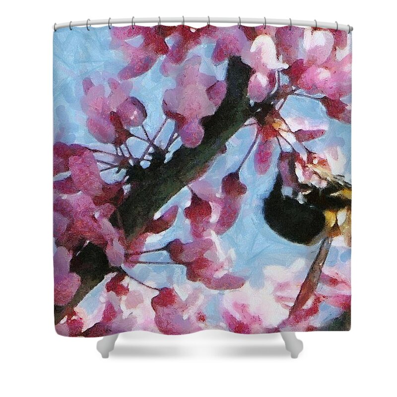 Bee Shower Curtain featuring the painting Bee to the Blossom by Jeffrey Kolker