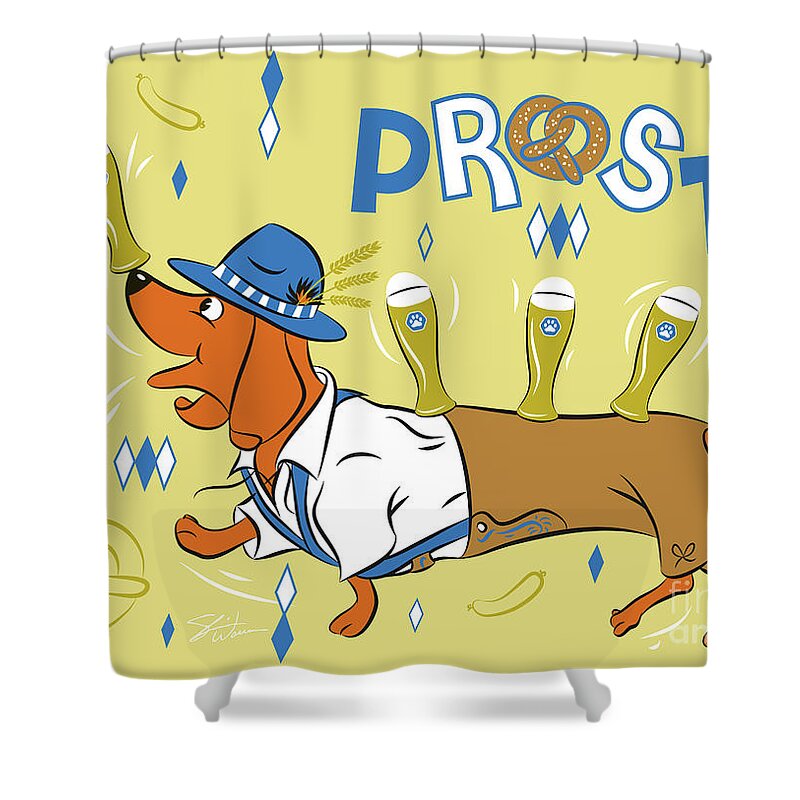 Dachshund Shower Curtain featuring the digital art Beer Dachshund Dog by Shari Warren