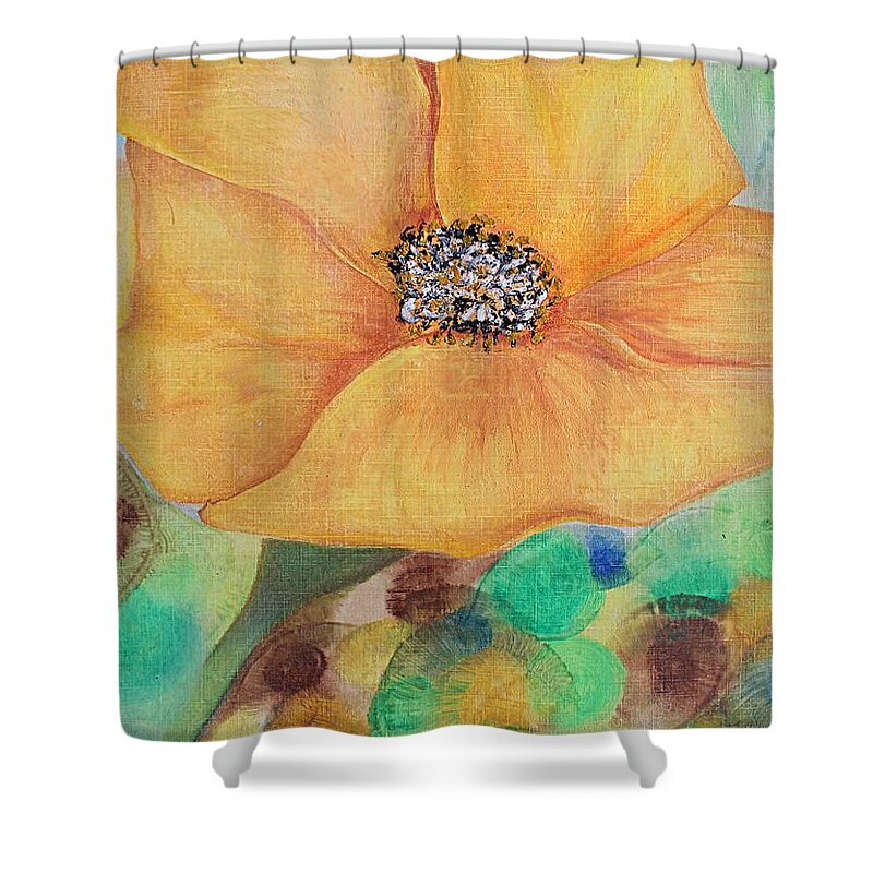 Abstract Shower Curtain featuring the mixed media Bees Delight by Norma Duch