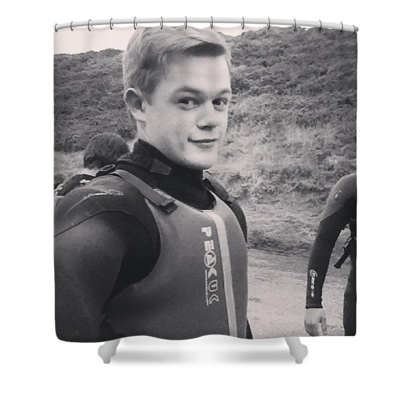 Coasteering Shower Curtain featuring the photograph Before Jumping Into The Sea! by Tai Lacroix