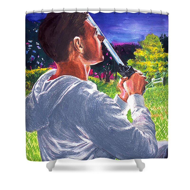 Swords Shower Curtain featuring the painting Before The Blade by Rene Capone