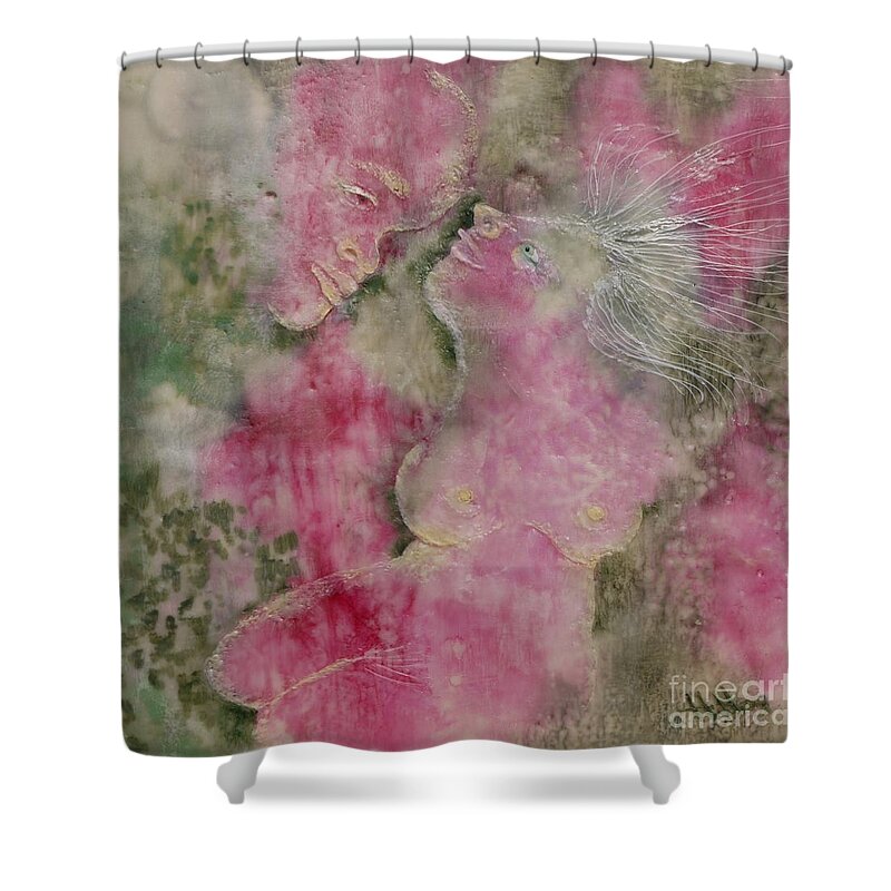 Intuitive Shower Curtain featuring the painting Before the Kiss by Heather Hennick
