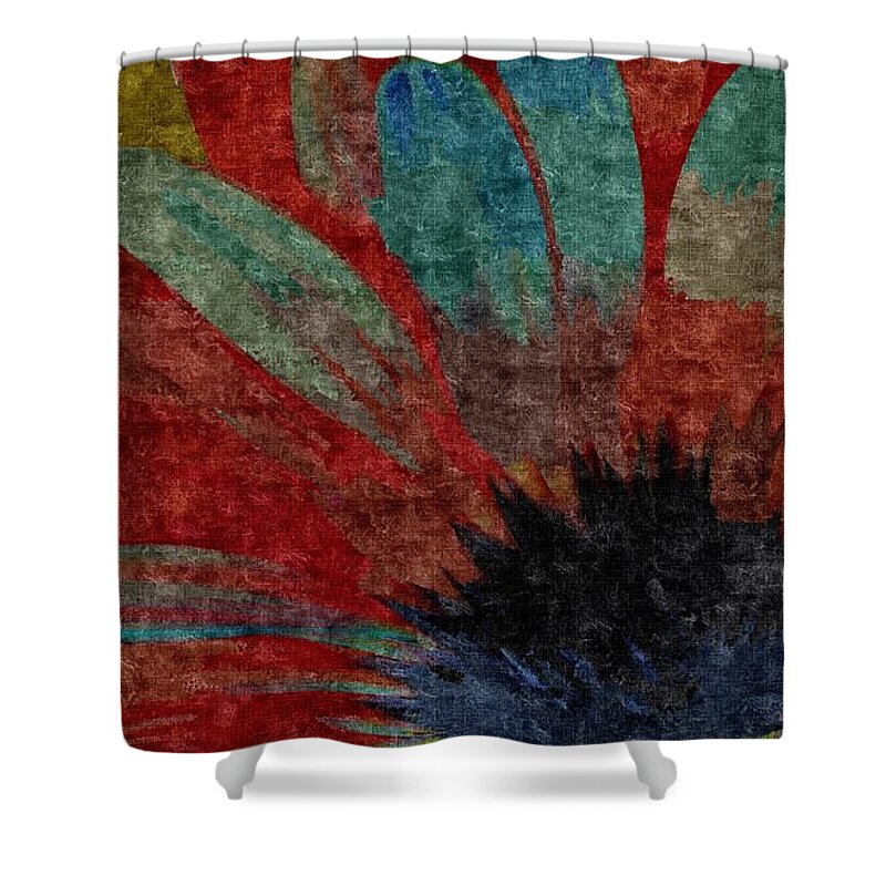 Daisy Shower Curtain featuring the mixed media Behind Daisy by Jacqueline McReynolds