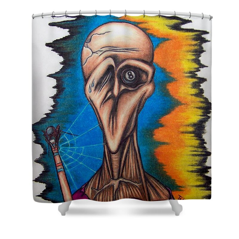 Tmad Shower Curtain featuring the drawing Behind The Eight Ball by Michael TMAD Finney