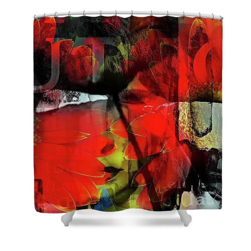 Face Shower Curtain featuring the digital art Behind the poppies by Gabi Hampe