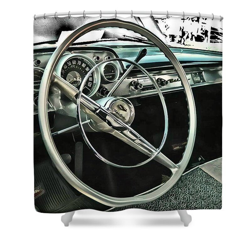 Victor Montgomery Shower Curtain featuring the photograph Behind The Wheel by Vic Montgomery