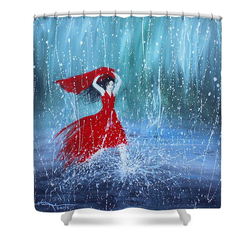 Being A Women Shower Curtain featuring the painting Being a Woman 7 - In the Rain by Kume Bryant