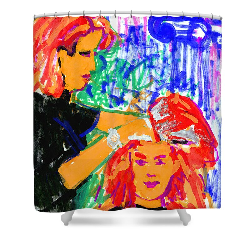 Red Head Shower Curtain featuring the painting Being Foiled by Candace Lovely