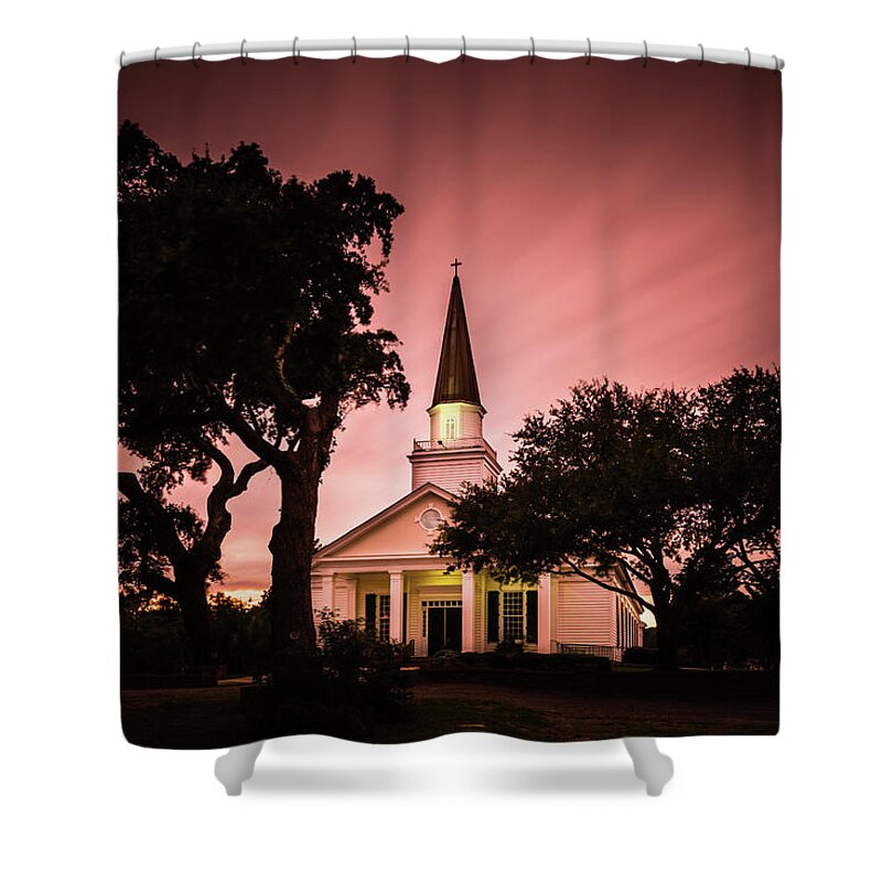 Belin Church Shower Curtain featuring the photograph Belin Memorial UMC Sunset by Ivo Kerssemakers