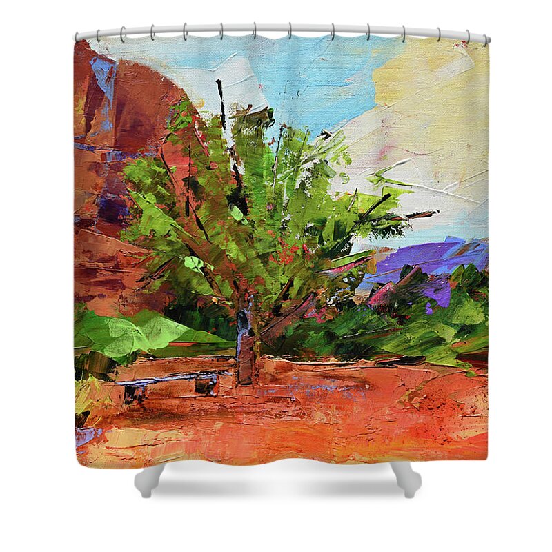 Sedona Shower Curtain featuring the painting Sedona Pathway by Elise Palmigiani
