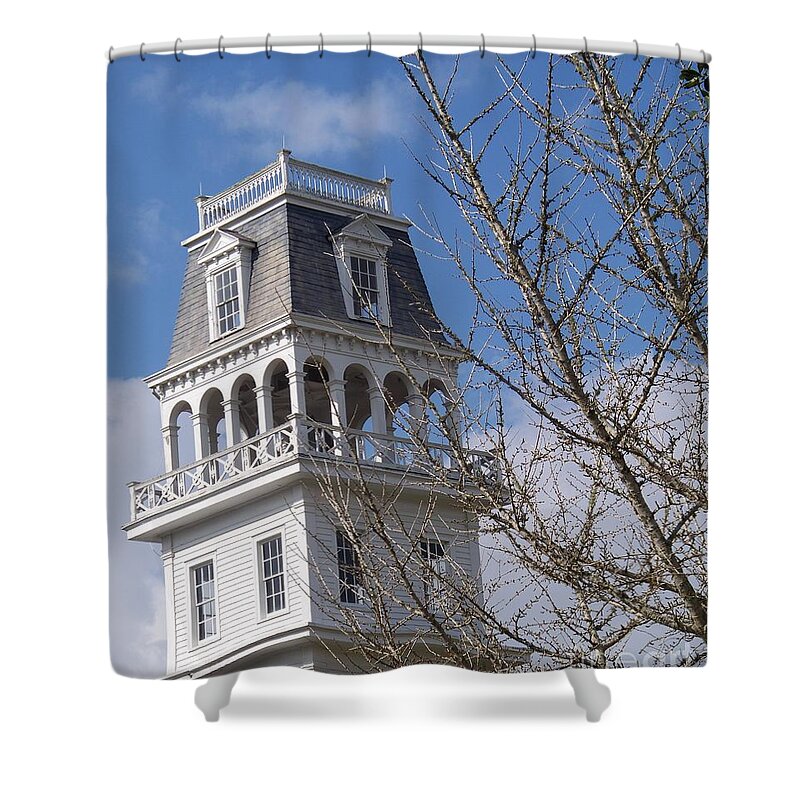 Bell Tower Of St. Charles Borromeo In Grand Coteau Shower Curtain featuring the photograph Bell Tower of St. Charles Borromeo in Grand Coteau by Seaux-N-Seau Soileau