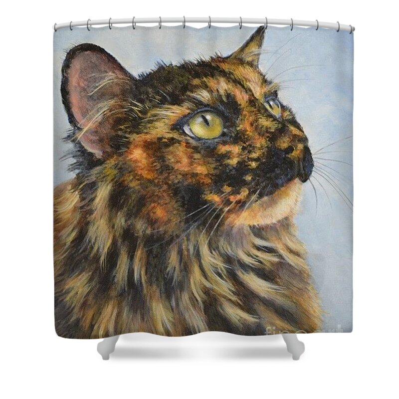 Calico Cat Shower Curtain featuring the painting Bella by Jana Baker