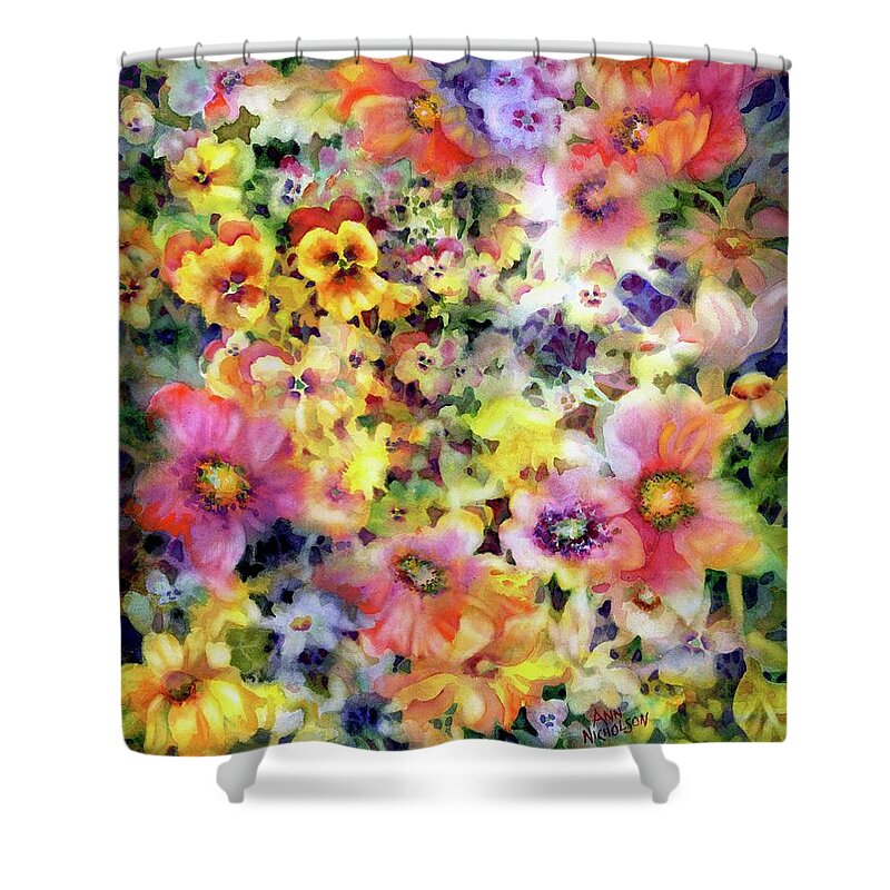 Watercolor Shower Curtain featuring the painting Belle Fleurs I by Ann Nicholson