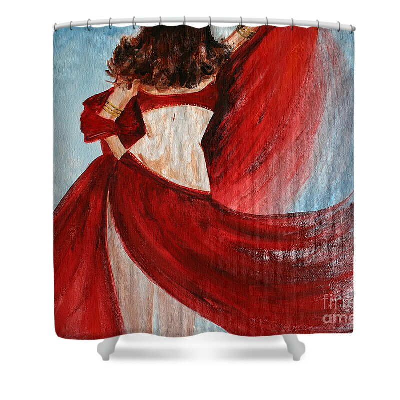 Belly Dancers Shower Curtain featuring the painting Belly Dancer by Julie Lueders 